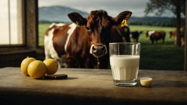 Photo glass of milk and cow