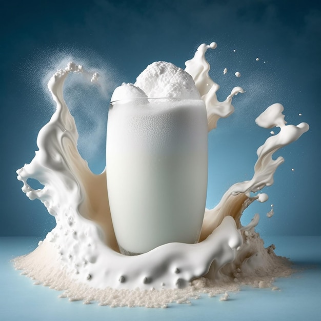 A glass of milk is being poured into a large white glass.