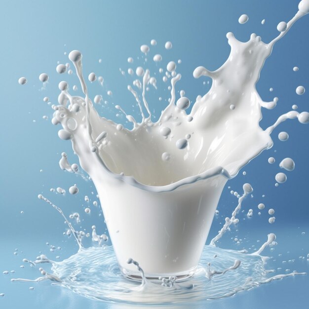 a glass of milk is being poured into a white bowl.