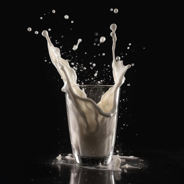 A glass of milk is filled with milk and the glass is filled with liquid.