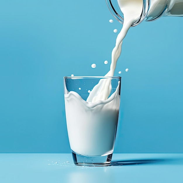 A glass of milk is poured into a glass with the word milk on it.