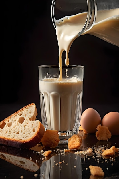 A glass of milk is poured into a glass.