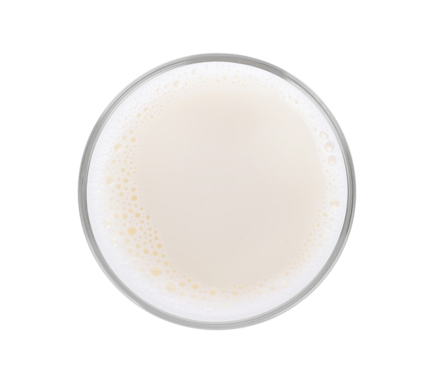 Glass of milk isolated on white surface