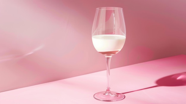 Glass of milk on a pink surface with soft shadows