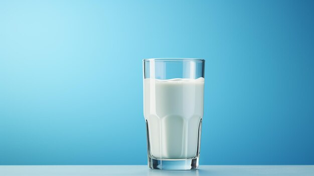 Glass of Milk on Soft Blue Background Mockup Template