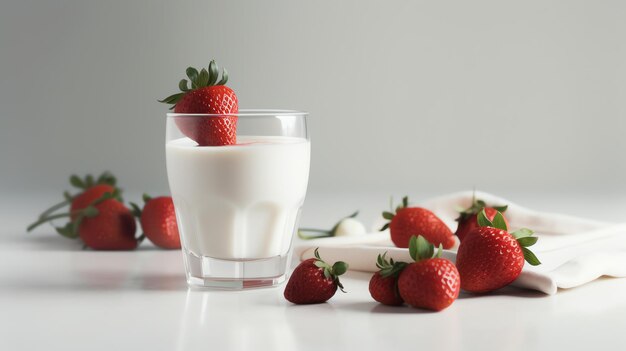 Glass of milk and strawberries on a table