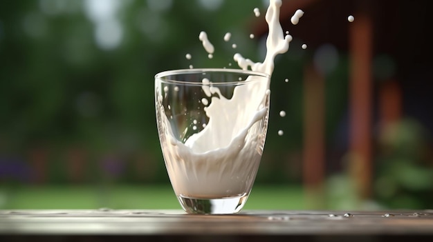 Photo a glass in milk surface