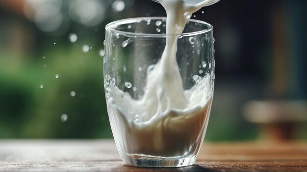 A glass in milk surface