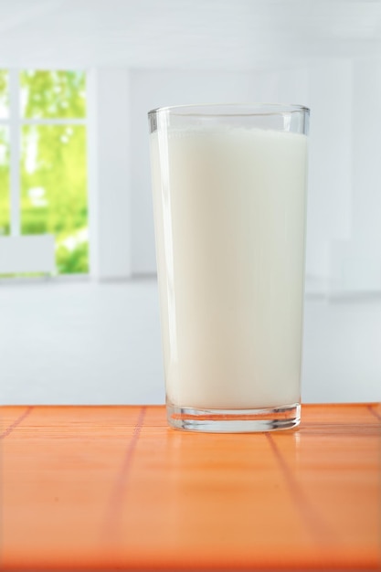 Glass of milk on table