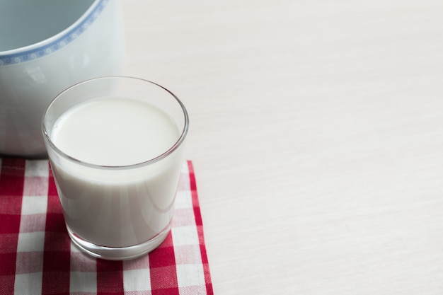 Glass of milk on table