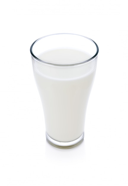 Glass of milk on white background