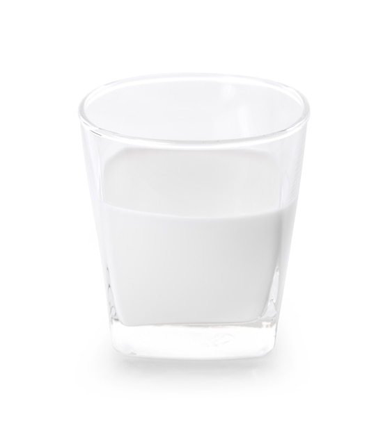 Glass of milk on white background.