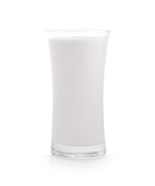 Glass of milk on white background