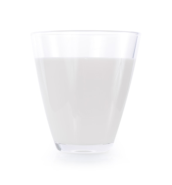 Glass of milk on white.