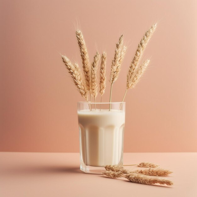 Photo a glass of milk with almond and cookies