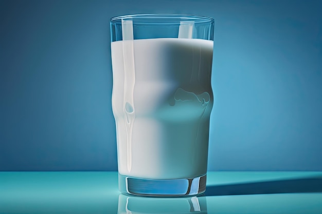 Photo glass of milk with blue background made by aiartificial intelligence