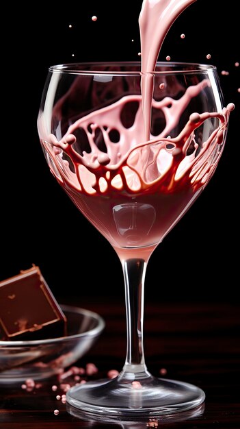 A glass of milk with chocolate being poured out Chocolate day Valentines Day Valentines week