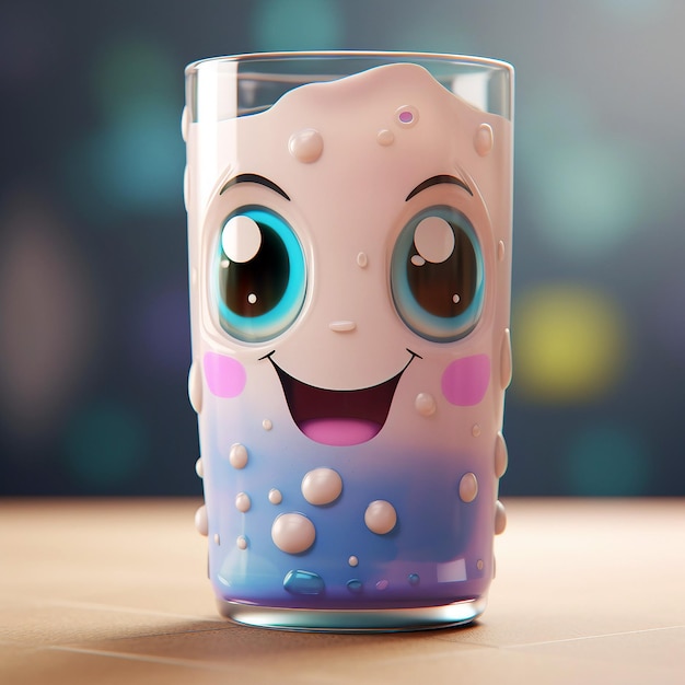 Foto un bicchiere di latte con faccina sorridente ai generativa