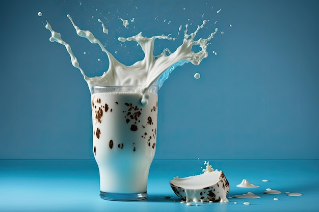 Glass of milk with a splash of milk Generative AI