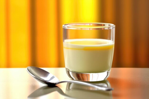 Glass of milk with a spoon