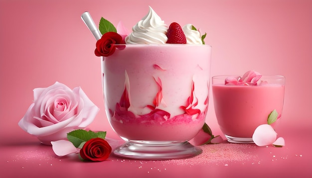 Photo a glass of milk with a strawberry and a glass of milk