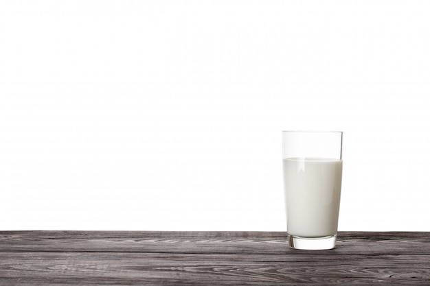 Glass of milk on wooden table