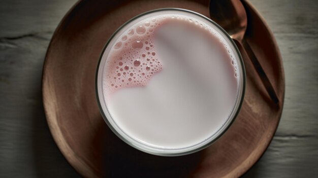 Glass of milk on wooden table