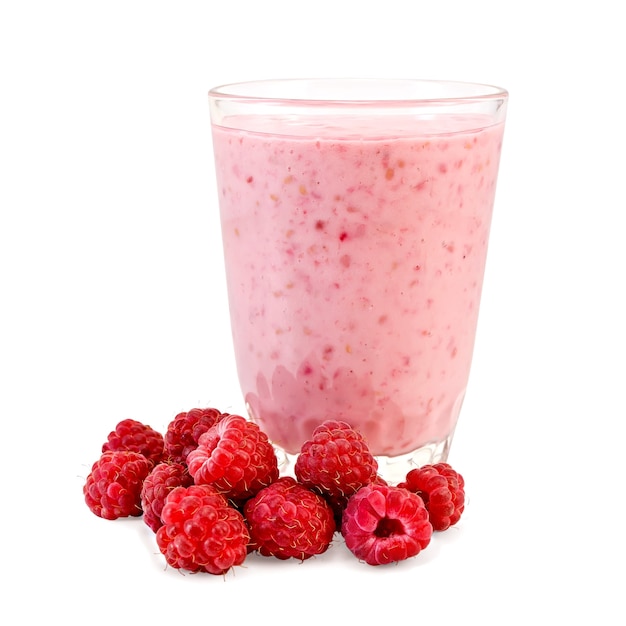 The glass of milkshake, raspberry isolated 