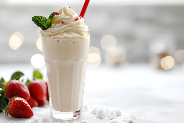 Photo a glass of milkshake with strawberries