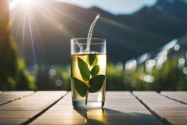 Photo a glass of mint tea with a straw in it