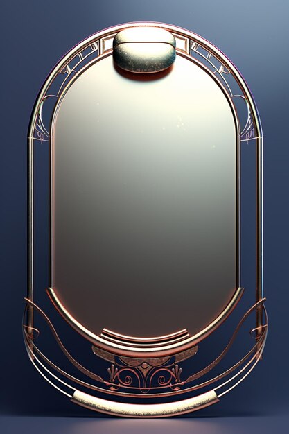 A glass mirror with a gold rim and a red border.