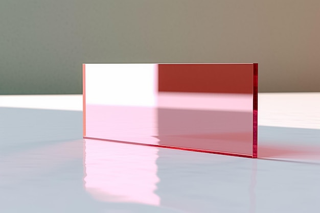 Foto display cubo moderno in vetro su sfondo geometrico astratto palcoscenico elegante con ai rosa generato