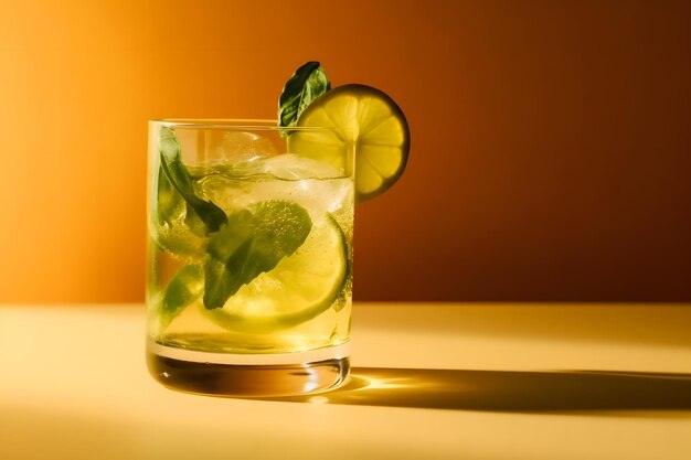 A glass of mojito with lime and lime on the side