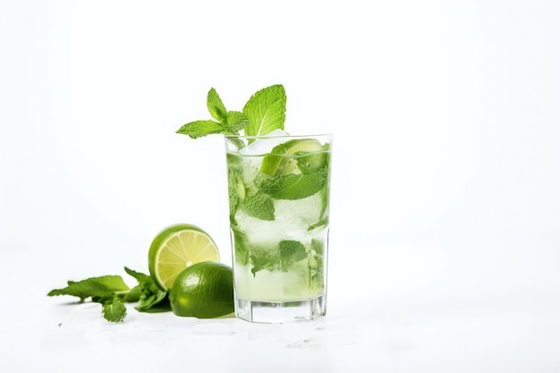 A glass of mojito with lime and mint generative AI