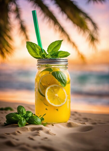 Glass of mojito with lime slices