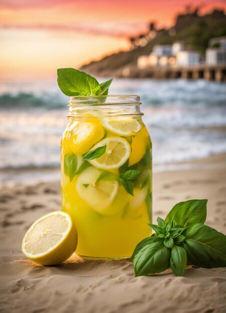 Glass of mojito with lime slices