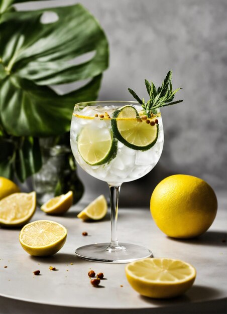 Photo glass of mojito with lime slices