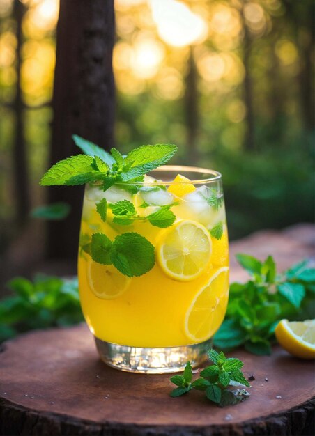 Glass of mojito with lime slices