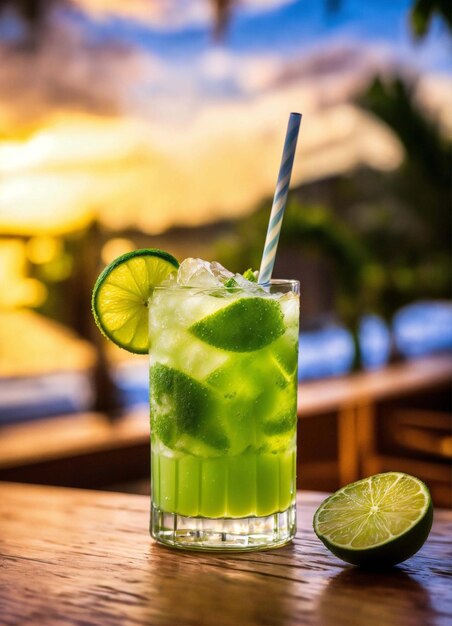 Glass of mojito with lime slices