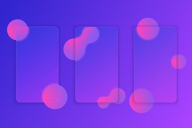 Photo glass morphism style modern ui template transparent secreen or frame with place for text and blurry shapes purple gradient plastic plate for web and interfaces