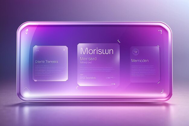 Фото Стеклянный морфизм в стиле современного шаблона ui прозрачный экран или рамка с местом для текста и размытых форм фиолетовый градиент пластиковой пластины для веб-страниц и интерфейсов