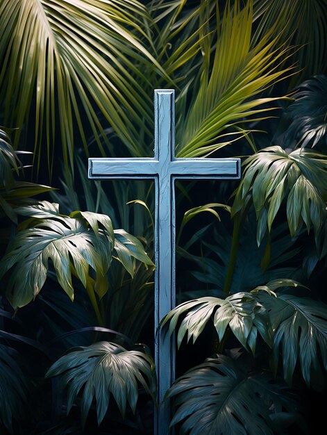 Photo glass mosaic sacred cross and palm frond mosaic tile art dec cross palm sunday photo christian art