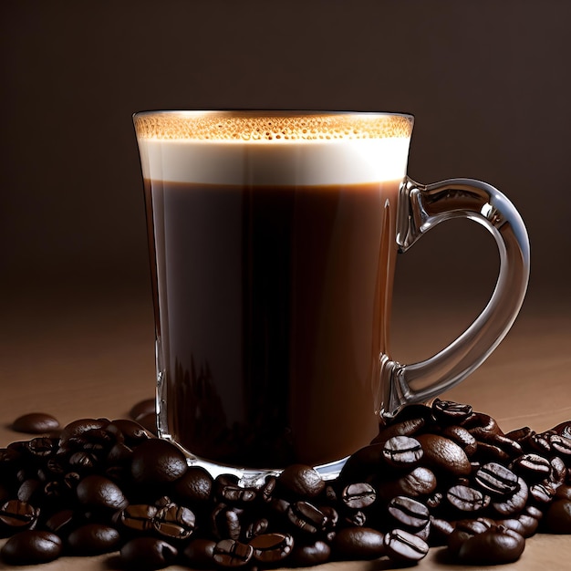 A glass mug of coffee with a foamy cappuccino on top of it