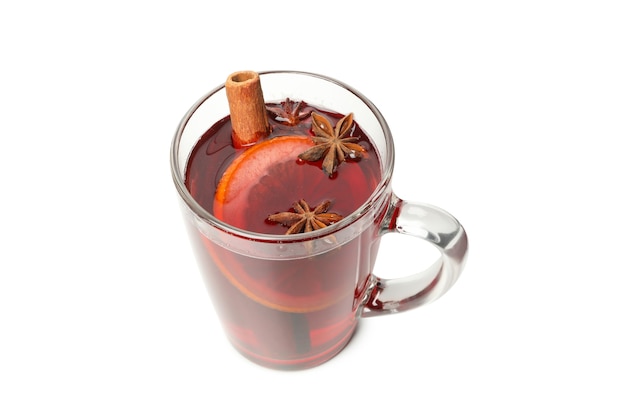 Glass of mulled wine isolated on white background