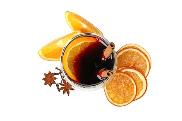 Glass of mulled wine isolated on white