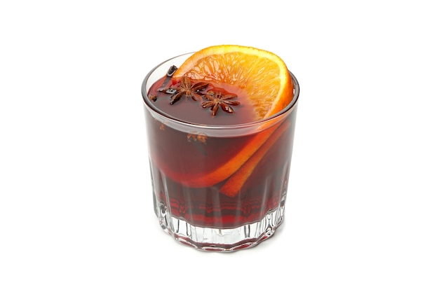 Glass of mulled wine isolated on white