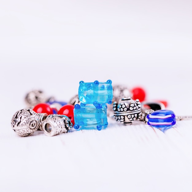 Photo glass murano and silver beads, set