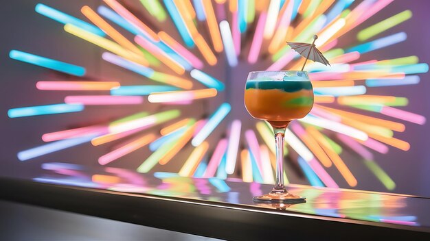 Foto glass of cocktail in bar on bright blurred background