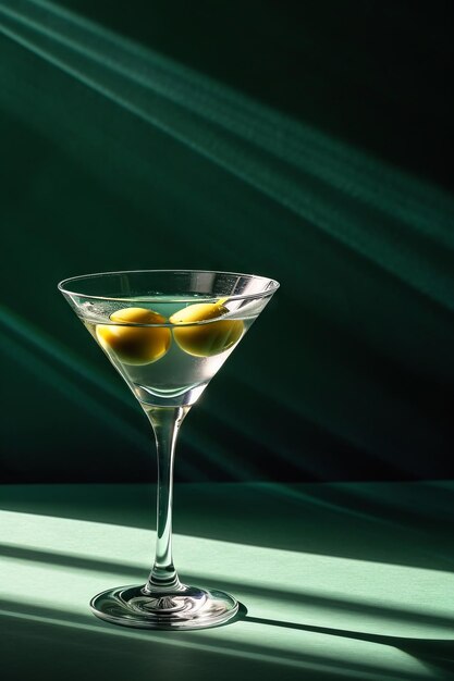 Фото Стакан мартини с зеленой оливкой