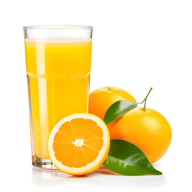 Фото Склянка апельсинового сока и апельсин на белом фоне